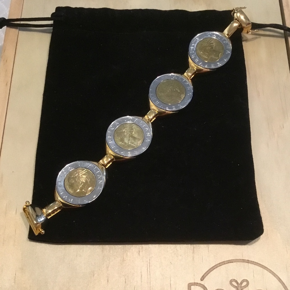✨ NWOT MILOR Bronzo Italia Polished 500 Lire Coin Station Bracelet, 6-3/4"